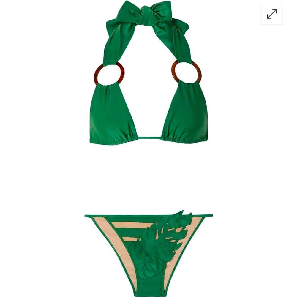 Adriana Degreas x Cult Gaia Tulle-Trimmed Appliquéd Triangle Bikini